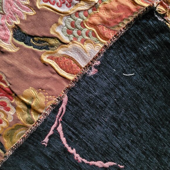 Vintage Tapestry Upholstery Fabric 1-1/3 Yards Bright Floral on Brown Background - Picture 5 of 5